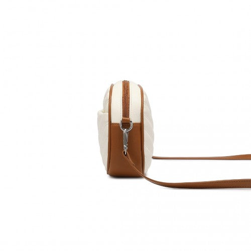 LA2119 - Miss LuLu Lightweight Quilted Leather Cross body Bag - Beige And Brown | Neil's Luggage Store