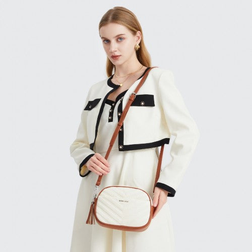 LA2119 - Miss LuLu Lightweight Quilted Leather Cross body Bag - Beige And Brown | Neil's Luggage Store
