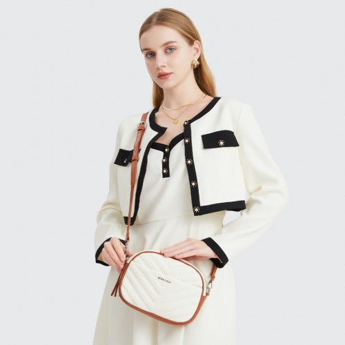 LA2119 - Miss LuLu Lightweight Quilted Leather Cross body Bag - Beige And Brown | Neil's Luggage Store