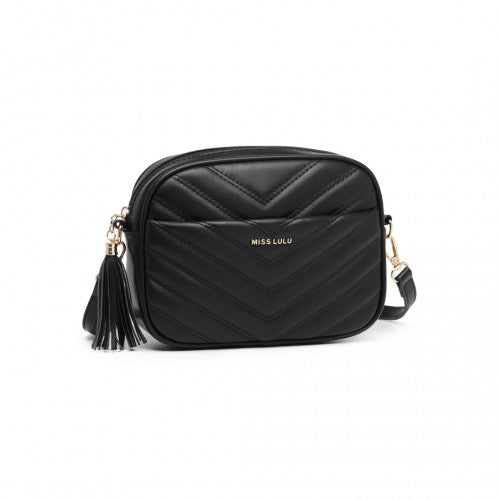 LA2119-1 - Miss LuLu Lightweight Quilted Leather Cross body Bag - Black | Neil's Luggage Store
