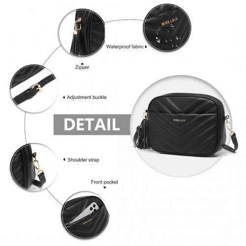 LA2119-1 - Miss LuLu Lightweight Quilted Leather Cross body Bag - Black | Neil's Luggage Store