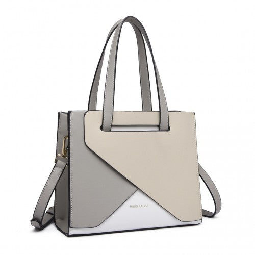 LB2008 - Miss Lulu Contrast Panel Shoulder Bag - Grey And Beige | Neil's Luggage Store