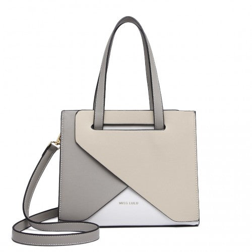 LB2008 - Miss Lulu Contrast Panel Shoulder Bag - Grey And Beige | Neil's Luggage Store