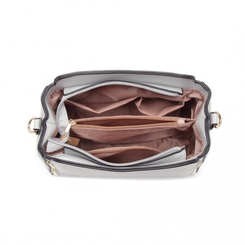 LB2126 - Miss Lulu Leather Look Practical Crossbody Bag - Grey | Neil's Luggage Store