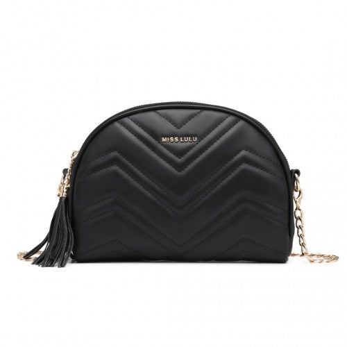 LB2236 Miss Lulu Trendy Tassel Crossbody Bag Black PU Leather Dome Shaped With Gold Hardware | Neil's Luggage Store