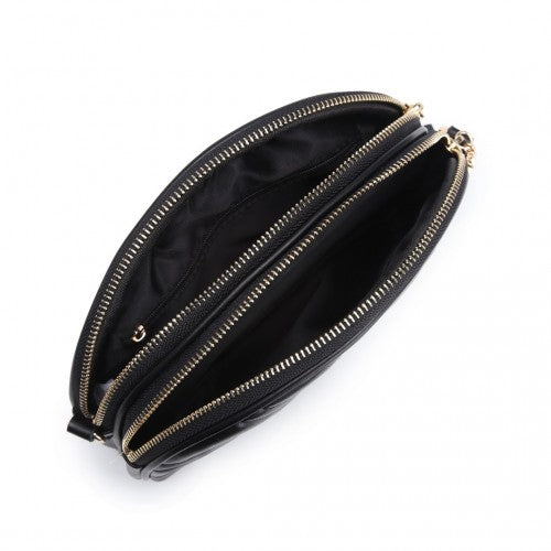 LB2236 Miss Lulu Trendy Tassel Crossbody Bag Black PU Leather Dome Shaped With Gold Hardware | Neil's Luggage Store