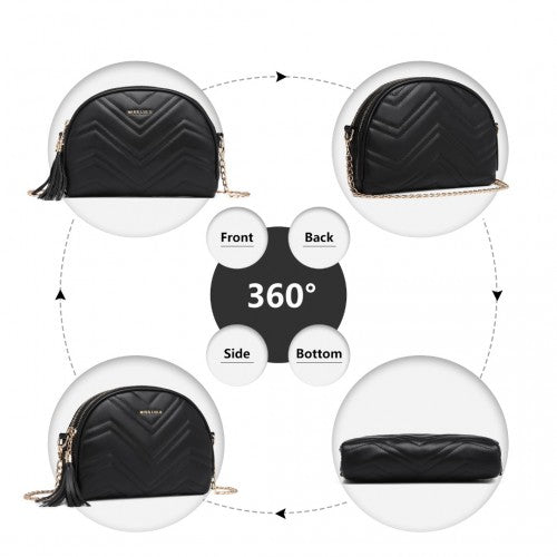 LB2236 Miss Lulu Trendy Tassel Crossbody Bag Black PU Leather Dome Shaped With Gold Hardware | Neil's Luggage Store
