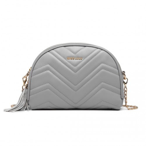 Miss Lulu Trendy Tassel Crossbody Bag Grey PU Leather Dome Silhouette With Smooth Interior Lining | Neil's Luggage Store