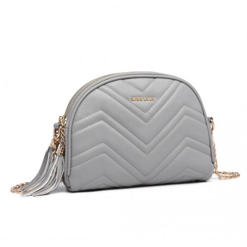 Miss Lulu Trendy Tassel Crossbody Bag Grey PU Leather Dome Silhouette With Smooth Interior Lining | Neil's Luggage Store