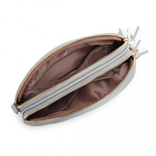 Miss Lulu Trendy Tassel Crossbody Bag Grey PU Leather Dome Silhouette With Smooth Interior Lining | Neil's Luggage Store