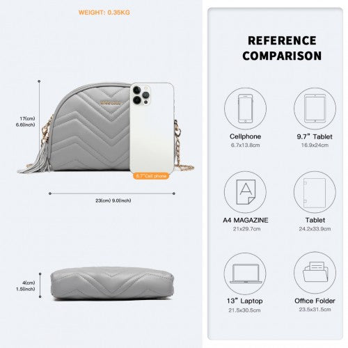 Miss Lulu Trendy Tassel Crossbody Bag Grey PU Leather Dome Silhouette With Smooth Interior Lining | Neil's Luggage Store
