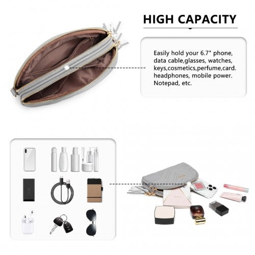 Miss Lulu Trendy Tassel Crossbody Bag Grey PU Leather Dome Silhouette With Smooth Interior Lining | Neil's Luggage Store