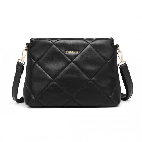 LB2237 - Miss Lulu PU Leather Rhombus Shoulder Bag - Black | Neil's Luggage Store