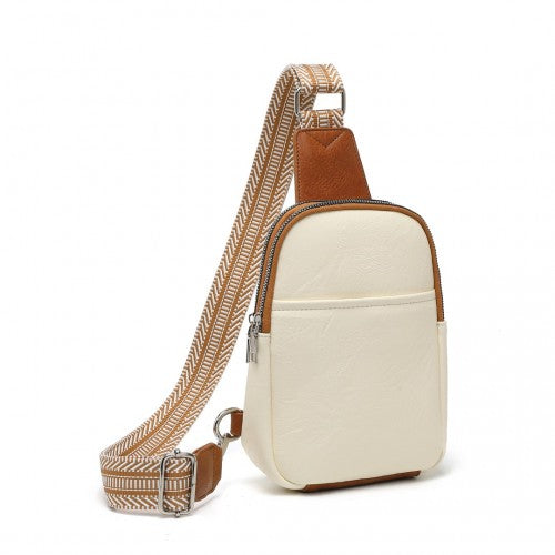 LB2356 - Miss Lulu Convertible PU Leather Multi-Wear Chest Bag - Beige And Brown | Neil's Luggage Store