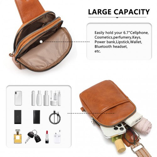 LB2356 - Miss Lulu Convertible PU Leather Multi-Wear Chest Bag - Brown | Neil's Luggage Store