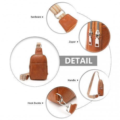 LB2356 - Miss Lulu Convertible PU Leather Multi-Wear Chest Bag - Brown | Neil's Luggage Store