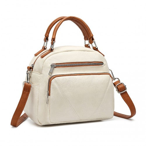 LB6907 - Miss Lulu Bowler Style Shoulder Bag - Beige And Brown | Neil's Luggage Store