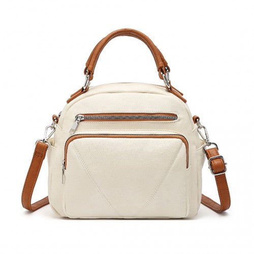 LB6907 - Miss Lulu Bowler Style Shoulder Bag - Beige And Brown | Neil's Luggage Store