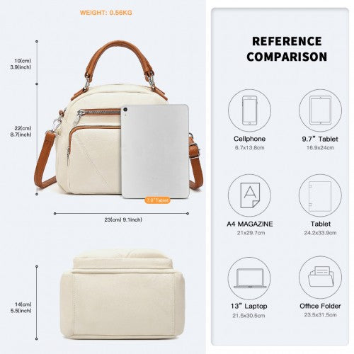 LB6907 - Miss Lulu Bowler Style Shoulder Bag - Beige And Brown | Neil's Luggage Store