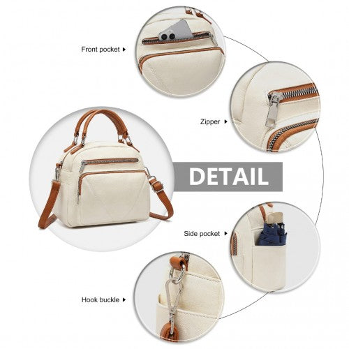 LB6907 - Miss Lulu Bowler Style Shoulder Bag - Beige And Brown | Neil's Luggage Store
