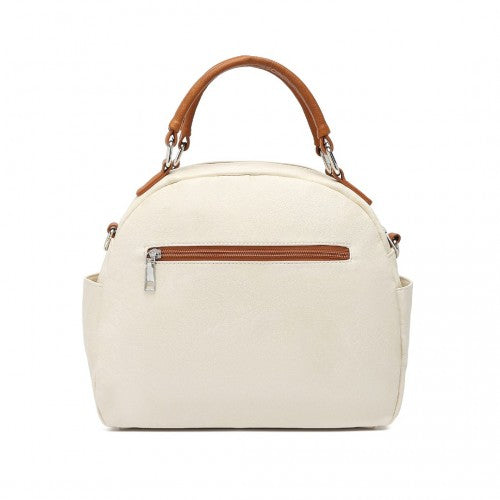 LB6907 - Miss Lulu Bowler Style Shoulder Bag - Beige And Brown | Neil's Luggage Store