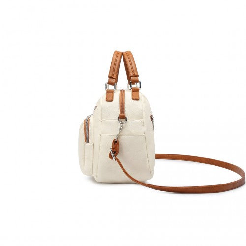 LB6907 - Miss Lulu Bowler Style Shoulder Bag - Beige And Brown | Neil's Luggage Store