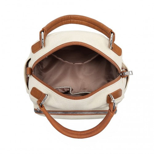 LB6907 - Miss Lulu Bowler Style Shoulder Bag - Beige And Brown | Neil's Luggage Store