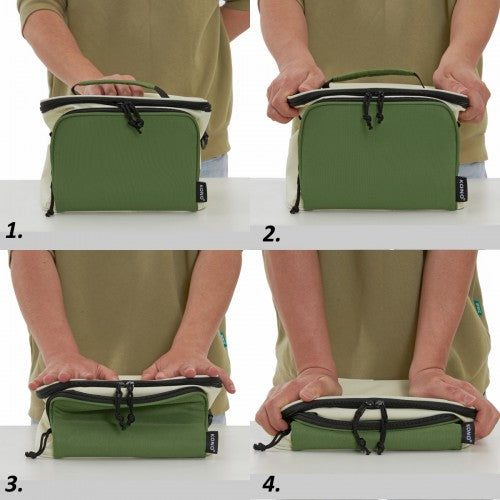 LBK2534 - Kono Insulated Lunch Bag-Water-Resistant 4-Layer Food Container, Leak-Proof, Portable with Adjustable Strap - Beige and Green | Neil's Luggage Store