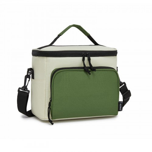 LBK2534 - Kono Insulated Lunch Bag-Water-Resistant 4-Layer Food Container, Leak-Proof, Portable with Adjustable Strap - Beige and Green | Neil's Luggage Store