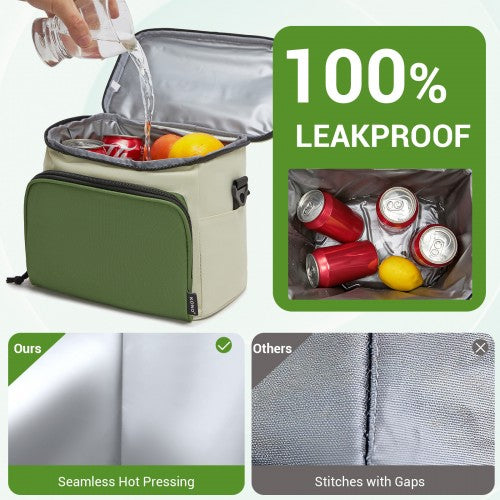 LBK2534 - Kono Insulated Lunch Bag-Water-Resistant 4-Layer Food Container, Leak-Proof, Portable with Adjustable Strap - Beige and Green | Neil's Luggage Store