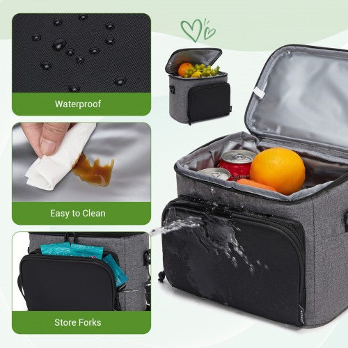LBK2534 - Kono Insulated Lunch Bag-Water-Resistant 4-Layer Food Container, Leak-Proof, Portable with Adjustable Strap - Beige and Green | Neil's Luggage Store