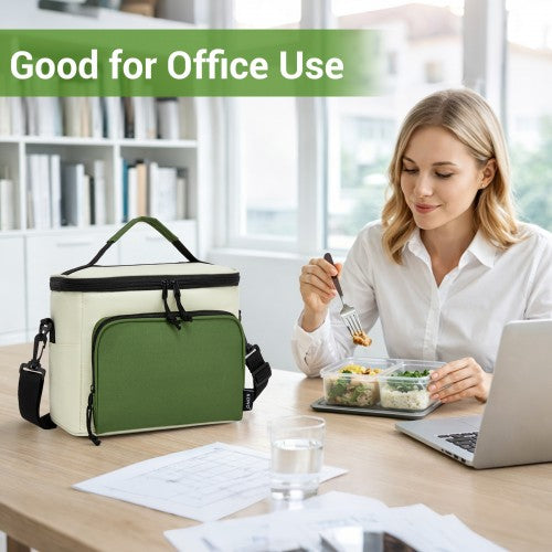 LBK2534 - Kono Insulated Lunch Bag-Water-Resistant 4-Layer Food Container, Leak-Proof, Portable with Adjustable Strap - Beige and Green | Neil's Luggage Store
