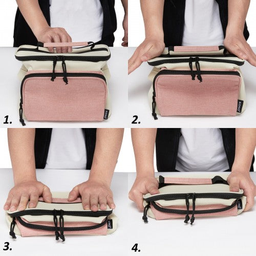LBK2534 - Kono Insulated Lunch Bag-Water-Resistant 4-Layer Food Container, Leak-Proof, Portable with Adjustable Strap - Beige and Pink | Neil's Luggage Store