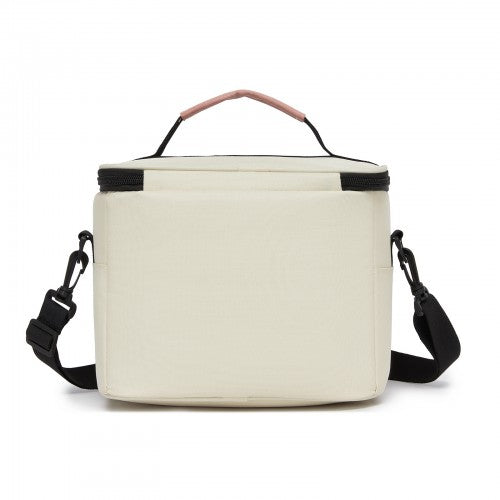 LBK2534 - Kono Insulated Lunch Bag-Water-Resistant 4-Layer Food Container, Leak-Proof, Portable with Adjustable Strap - Beige and Pink | Neil's Luggage Store