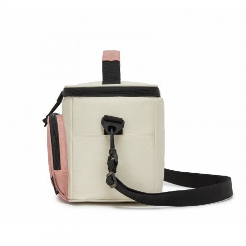 LBK2534 - Kono Insulated Lunch Bag-Water-Resistant 4-Layer Food Container, Leak-Proof, Portable with Adjustable Strap - Beige and Pink | Neil's Luggage Store
