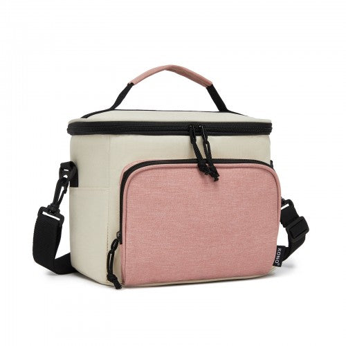 LBK2534 - Kono Insulated Lunch Bag-Water-Resistant 4-Layer Food Container, Leak-Proof, Portable with Adjustable Strap - Beige and Pink | Neil's Luggage Store
