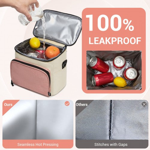 LBK2534 - Kono Insulated Lunch Bag-Water-Resistant 4-Layer Food Container, Leak-Proof, Portable with Adjustable Strap - Beige and Pink | Neil's Luggage Store
