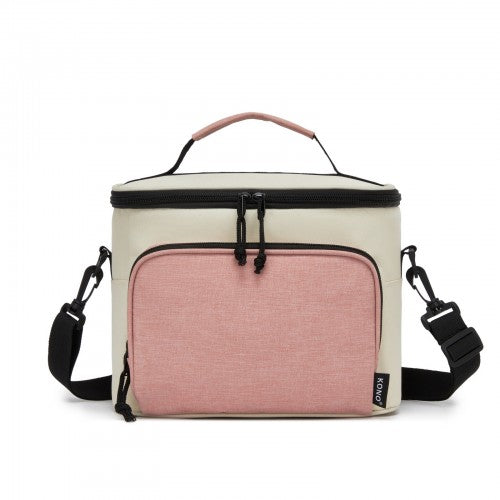LBK2534 - Kono Insulated Lunch Bag-Water-Resistant 4-Layer Food Container, Leak-Proof, Portable with Adjustable Strap - Beige and Pink | Neil's Luggage Store