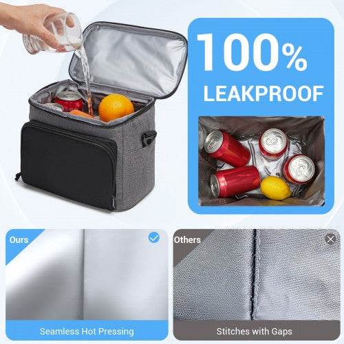 LBK2534 - Kono Insulated Lunch Bag-Water-Resistant 4-Layer Food Container, Leak-Proof, Portable with Adjustable Strap - Grey and Black | Neil's Luggage Store