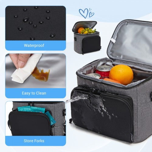 LBK2534 - Kono Insulated Lunch Bag-Water-Resistant 4-Layer Food Container, Leak-Proof, Portable with Adjustable Strap - Grey and Black | Neil's Luggage Store