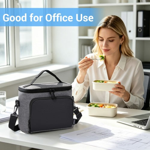 LBK2534 - Kono Insulated Lunch Bag-Water-Resistant 4-Layer Food Container, Leak-Proof, Portable with Adjustable Strap - Grey and Black | Neil's Luggage Store