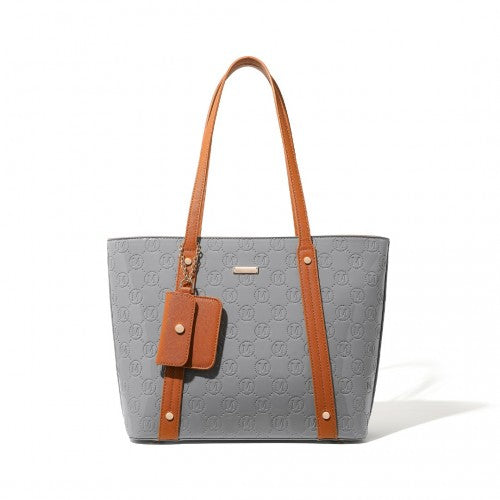 LD2217 - Miss Lulu 4 Pieces Glossy Leather Tote Bag Set - Grey And Brown | Neil's Luggage Store