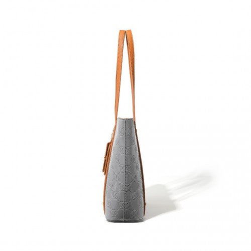 LD2217 - Miss Lulu 4 Pieces Glossy Leather Tote Bag Set - Grey And Brown | Neil's Luggage Store
