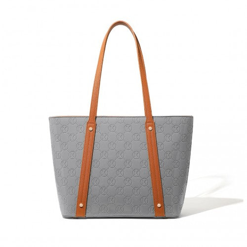 LD2217 - Miss Lulu 4 Pieces Glossy Leather Tote Bag Set - Grey And Brown | Neil's Luggage Store