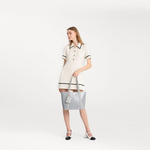 LD2217 - Miss Lulu 4 Pieces Glossy Leather Tote Bag Set - Grey | Neil's Luggage Store