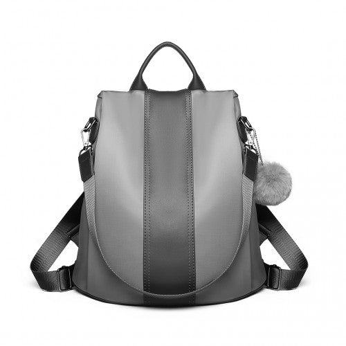 LG1903 - Miss Lulu Two Way Backpack Shoulder Bag with Pom Pom Pendant - Grey | Neil's Luggage Store