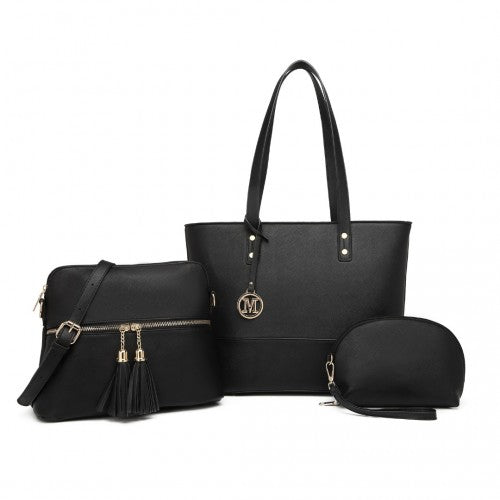 LG2023 - Miss Lulu Elegant 3-Piece Leather Look Tote Bag Set - Versatile & Chic for Every Occasion - Black | Neil's Luggage Store