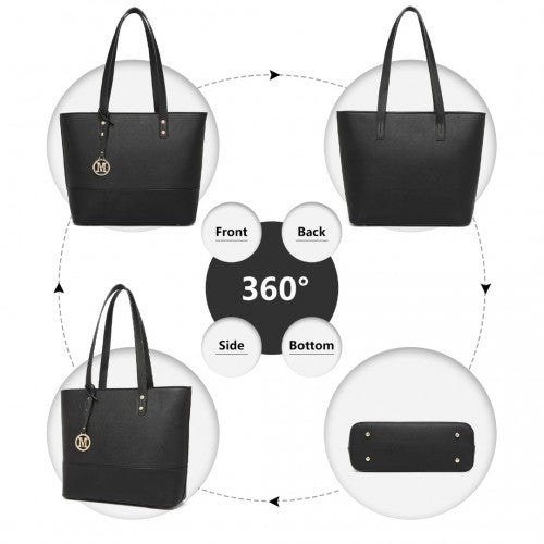 LG2023 - Miss Lulu Elegant 3-Piece Leather Look Tote Bag Set - Versatile & Chic for Every Occasion - Black | Neil's Luggage Store