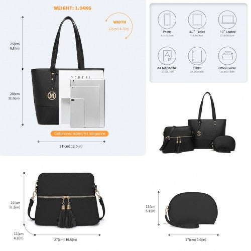 LG2023 - Miss Lulu Elegant 3-Piece Leather Look Tote Bag Set - Versatile & Chic for Every Occasion - Black | Neil's Luggage Store