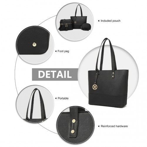 LG2023 - Miss Lulu Elegant 3-Piece Leather Look Tote Bag Set - Versatile & Chic for Every Occasion - Black | Neil's Luggage Store